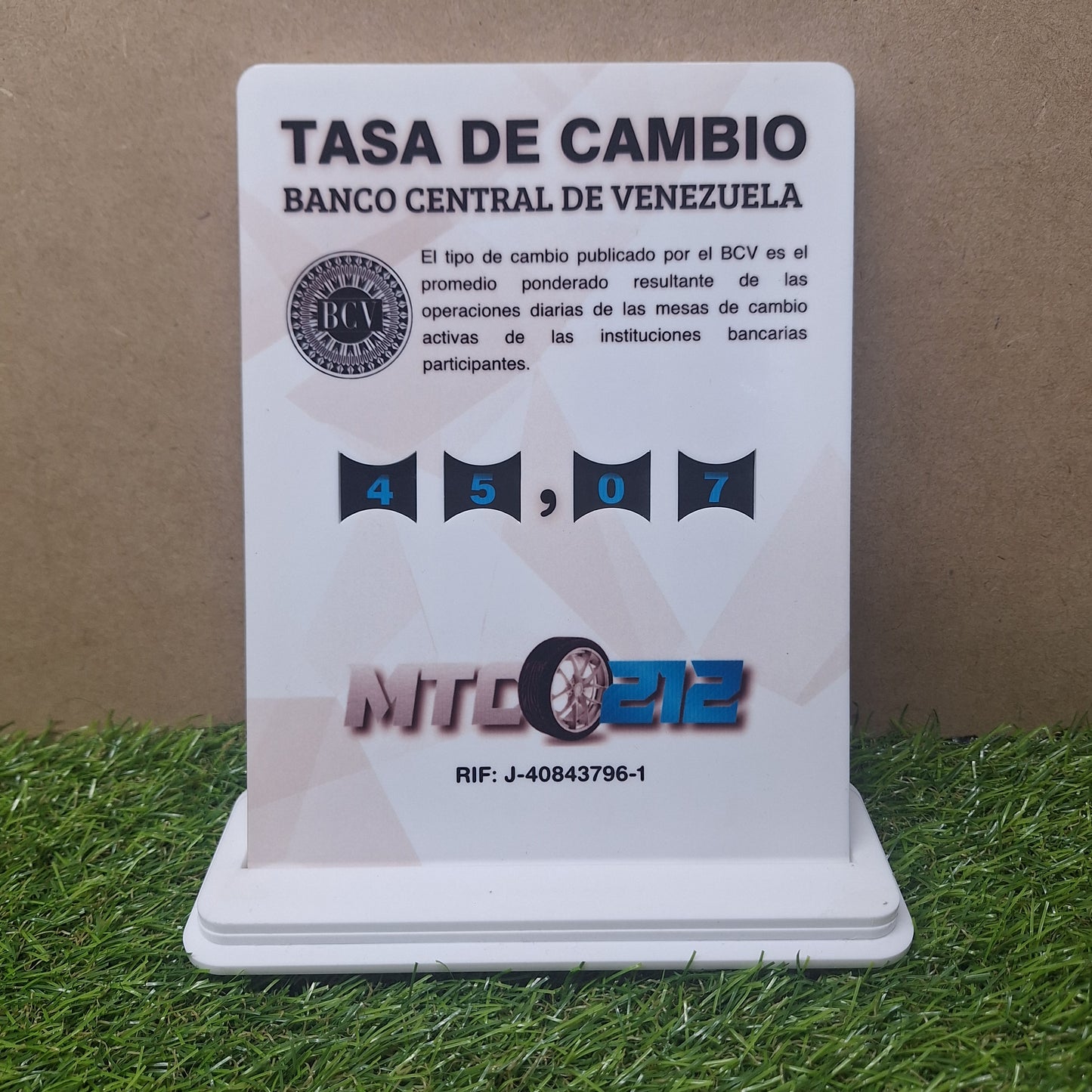 Hablador tasa BCV en acrilico blanco sublimado full color con números integrados