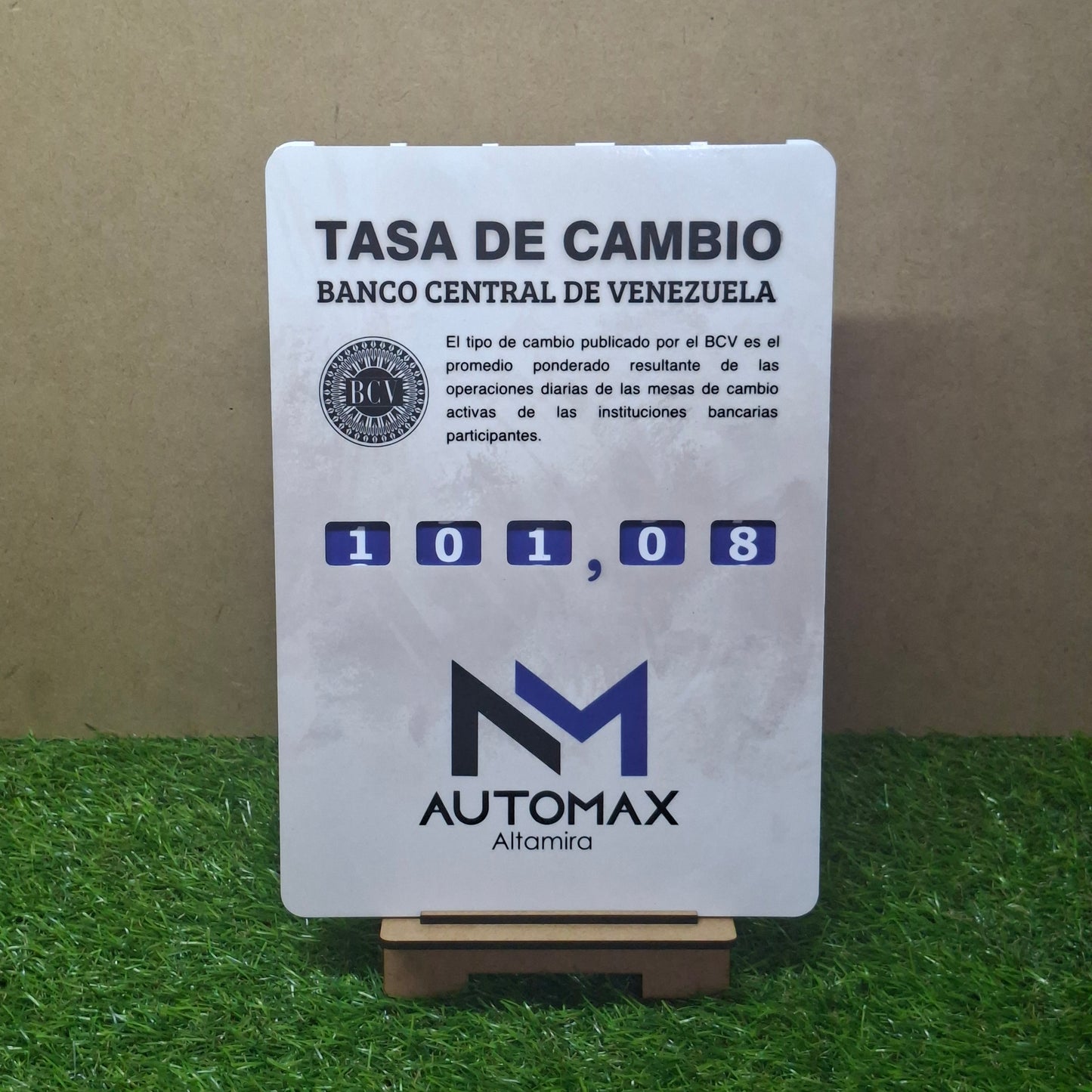Hablador tasa BCV en acrilico blanco sublimado full color con números integrados