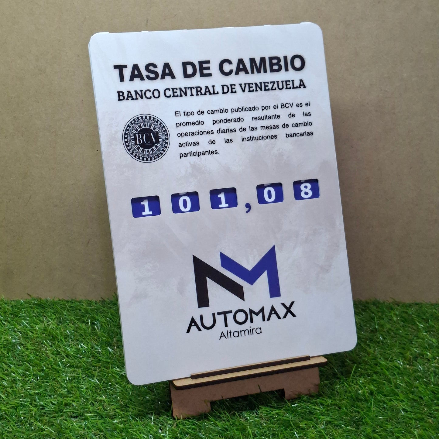 Hablador tasa BCV en acrilico blanco sublimado full color con números integrados