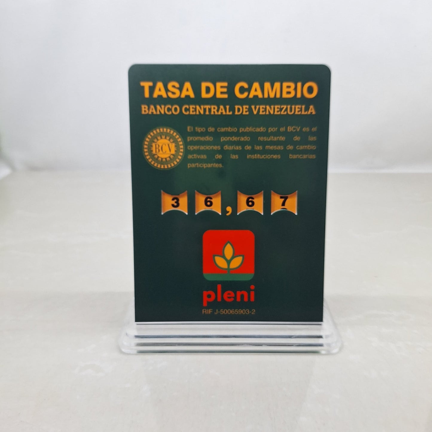 Hablador tasa BCV en acrilico blanco sublimado full color con números integrados