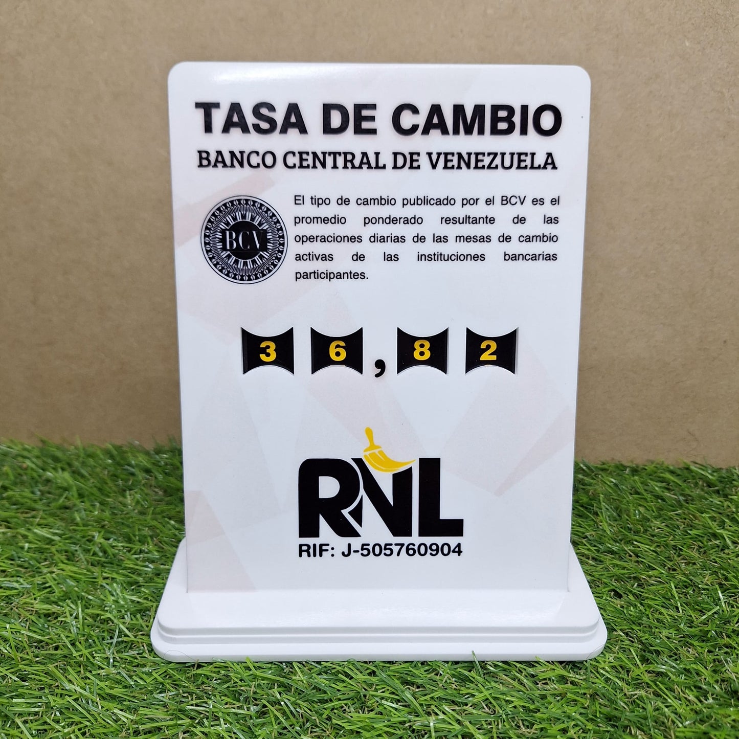 Hablador tasa BCV en acrilico blanco sublimado full color con números integrados