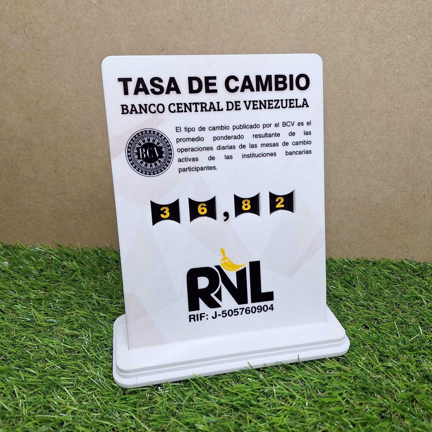 Hablador tasa BCV en acrilico blanco sublimado full color con números integrados