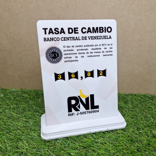 Hablador tasa BCV en acrilico blanco sublimado full color con números integrados